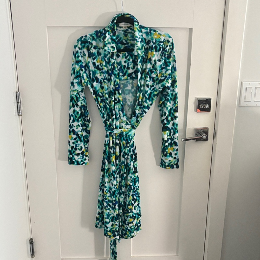 Calvin Klein Blue and Green Patterned Dress